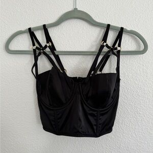 Victorias Secret Very Sexy Black Strappy Satin Corset Bra - Size 32D